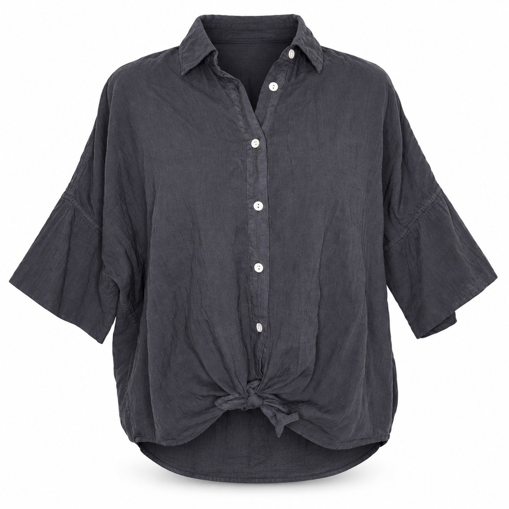 Rag & Bone Button Shirt XS Charcoal Tie Front Oversized Coastal Quiet Luxury